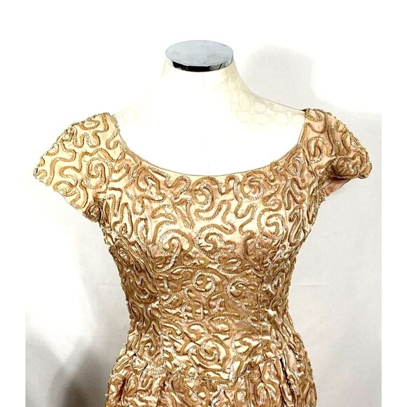 Emma Domb Dress Sz S/M Light Copper Sequin Embellished Midi Party Union Made - Picture 2 of 7